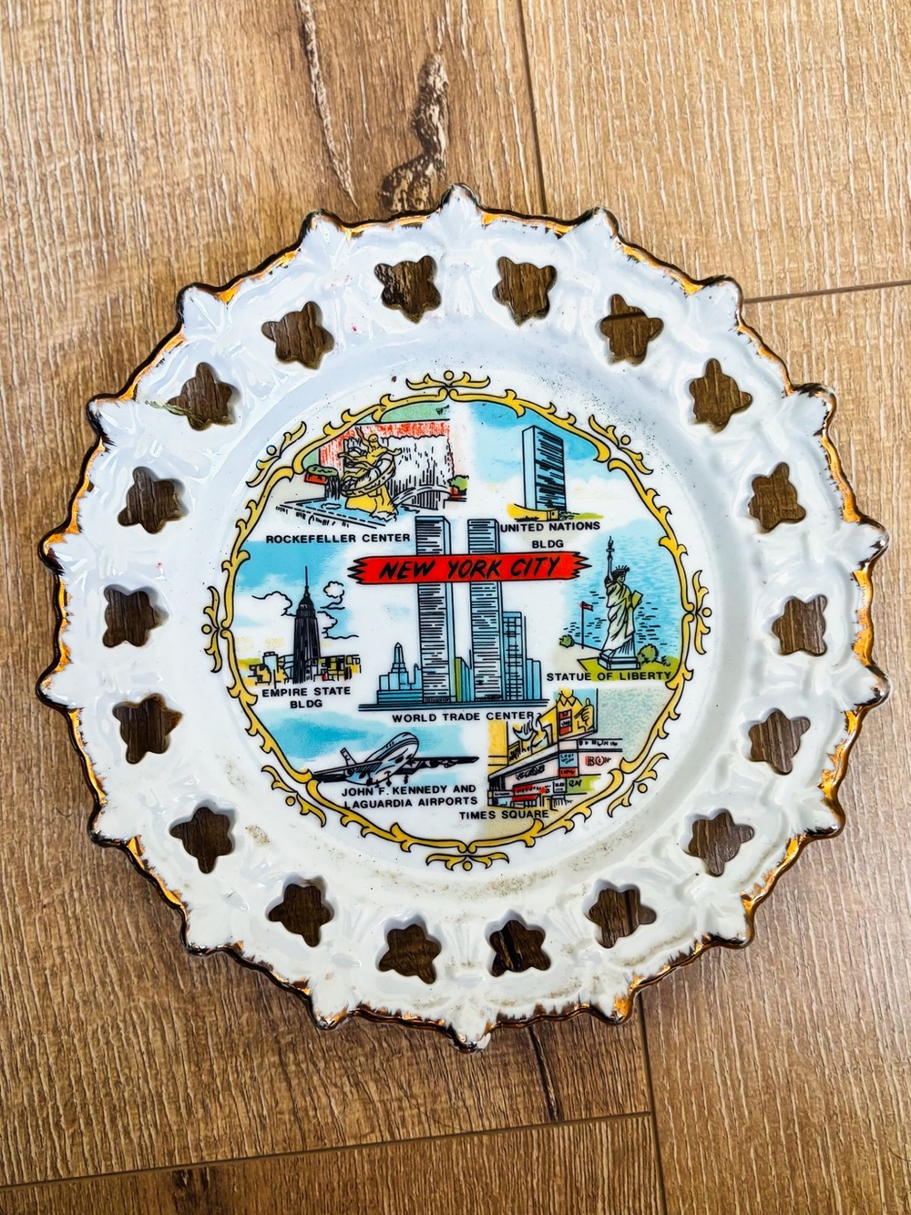 Vintage NYC Gold Trim Korean Decorative Plate